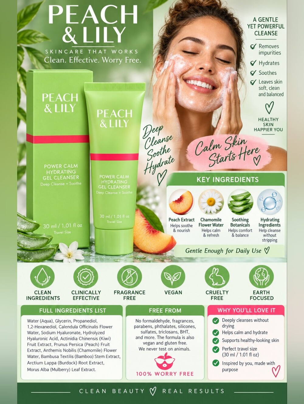 Peach & Lily Power Calm Hydrating Gel Cleanser — Green